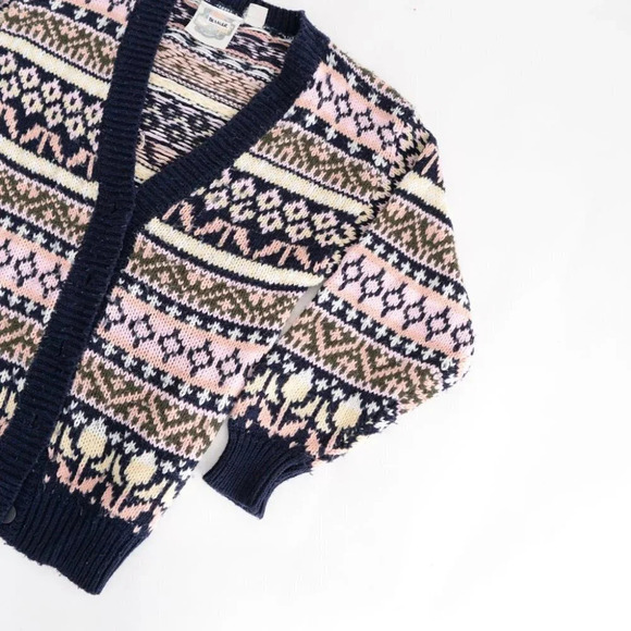 Vintage Pure Stuff Navy and Pink Knit Button Cardigan Size Small - Picture 6 of 12